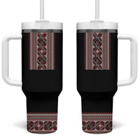 Ukrainian Trident Tumbler With Handle Black Tryzub Vyshyvanka Pattern - Wonder Print Shop