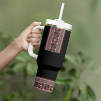 Ukrainian Trident Tumbler With Handle Black Tryzub Vyshyvanka Pattern - Wonder Print Shop