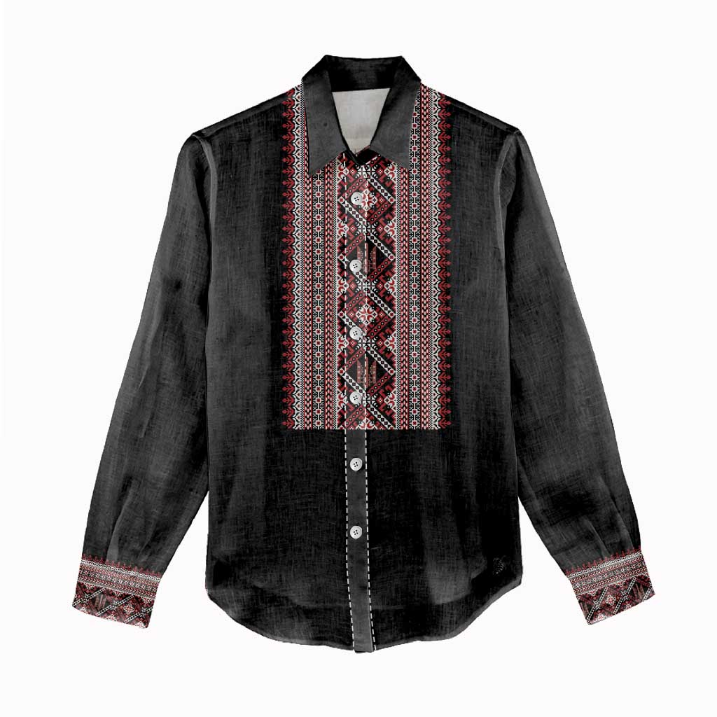 Personalized Ukrainian Trident Women Casual Shirt Black Tryzub Vyshyvanka Pattern - Wonder Print Shop