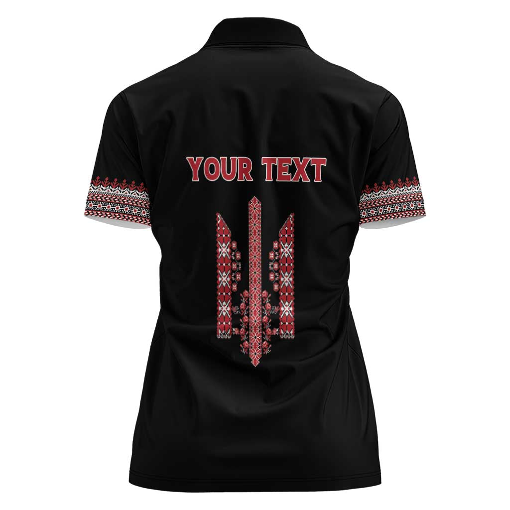 Personalized Ukrainian Trident Women Polo Shirt Black Tryzub Vyshyvanka Pattern - Wonder Print Shop