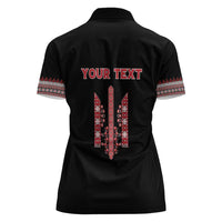 Personalized Ukrainian Trident Women Polo Shirt Black Tryzub Vyshyvanka Pattern - Wonder Print Shop
