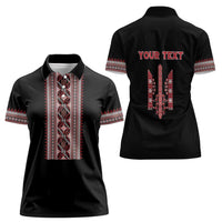 Personalized Ukrainian Trident Women Polo Shirt Black Tryzub Vyshyvanka Pattern - Wonder Print Shop