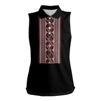 Personalized Ukrainian Trident Women Sleeveless Polo Shirt Black Tryzub Vyshyvanka Pattern - Wonder Print Shop