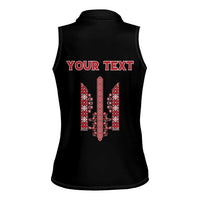 Personalized Ukrainian Trident Women Sleeveless Polo Shirt Black Tryzub Vyshyvanka Pattern - Wonder Print Shop