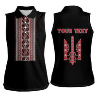 Personalized Ukrainian Trident Women Sleeveless Polo Shirt Black Tryzub Vyshyvanka Pattern - Wonder Print Shop