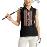 Personalized Ukrainian Trident Women Sleeveless Polo Shirt Black Tryzub Vyshyvanka Pattern - Wonder Print Shop