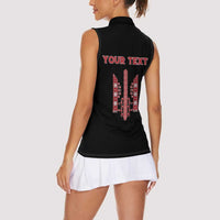 Personalized Ukrainian Trident Women Sleeveless Polo Shirt Black Tryzub Vyshyvanka Pattern - Wonder Print Shop