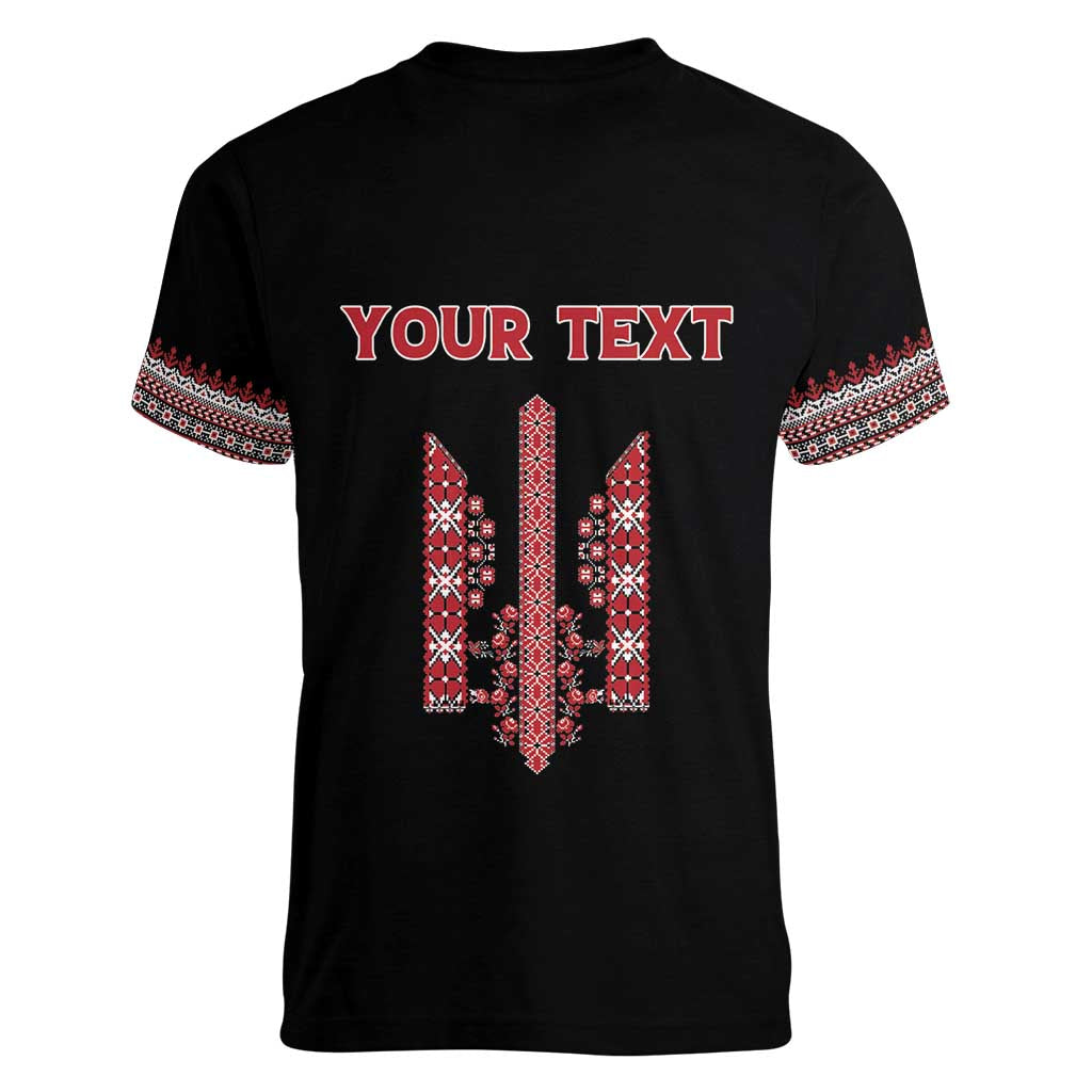 Personalized Ukrainian Trident Women V-Neck T-Shirt Black Tryzub Vyshyvanka Pattern - Wonder Print Shop