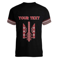 Personalized Ukrainian Trident Women V-Neck T-Shirt Black Tryzub Vyshyvanka Pattern - Wonder Print Shop