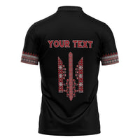 Personalized Ukrainian Trident Zipper Polo Shirt Black Tryzub Vyshyvanka Pattern - Wonder Print Shop