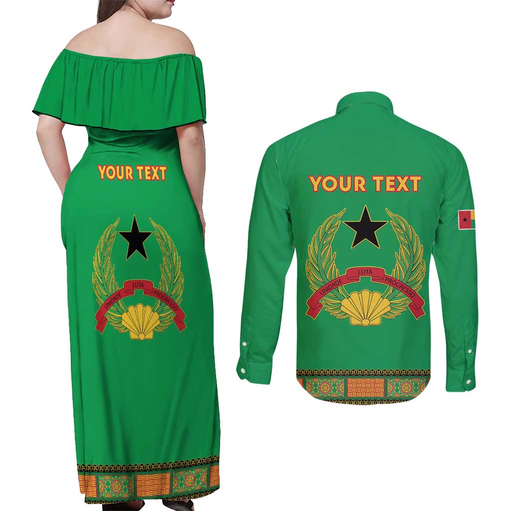 Personalised Guinea Bissau Couples Matching Off Shoulder Maxi Dress and Long Sleeve Button Shirt Dashiki Pattern - Wonder Print Shop