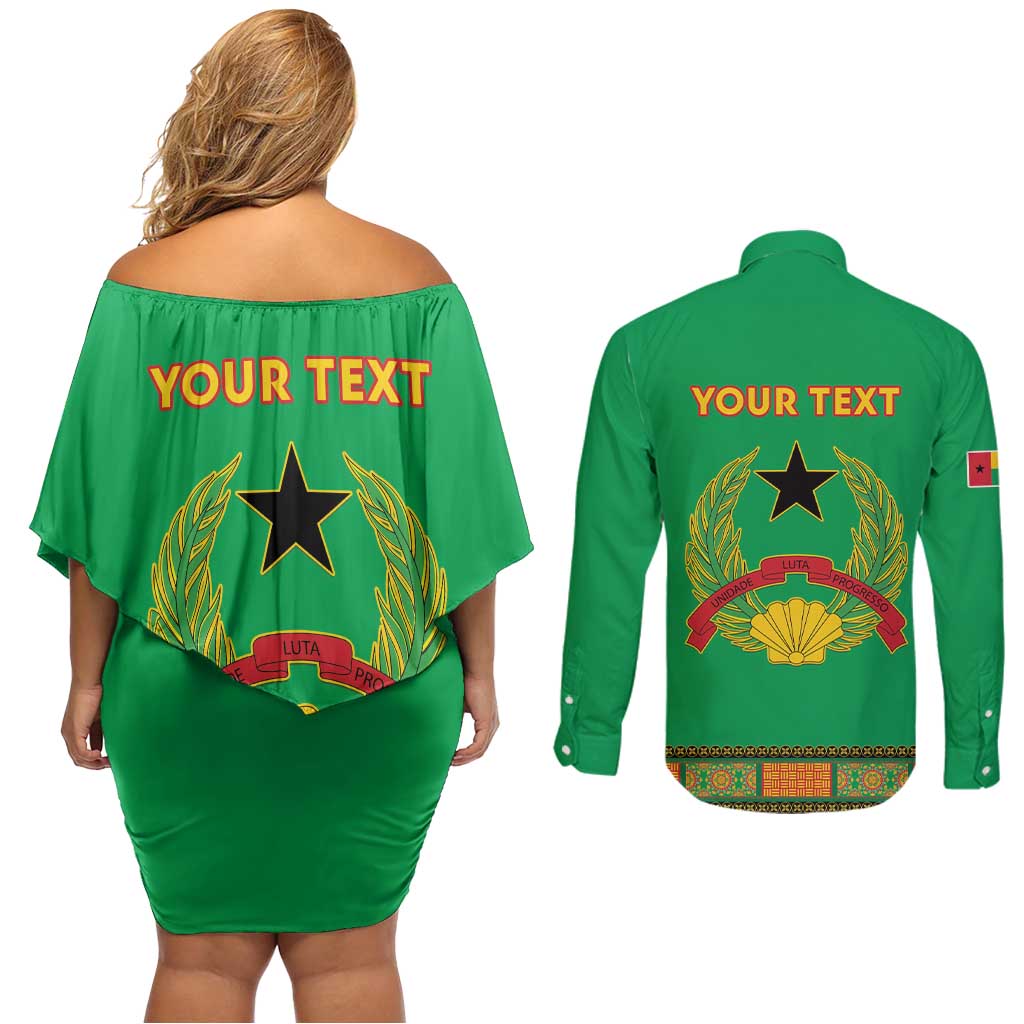 Personalised Guinea Bissau Couples Matching Off Shoulder Short Dress and Long Sleeve Button Shirt Dashiki Pattern - Wonder Print Shop