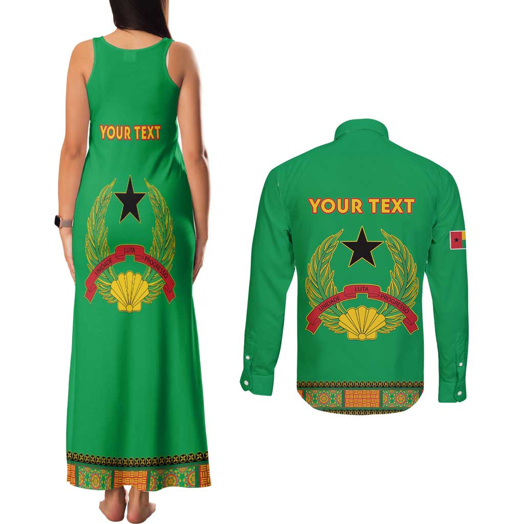 Personalised Guinea Bissau Couples Matching Tank Maxi Dress and Long Sleeve Button Shirt Dashiki Pattern - Wonder Print Shop