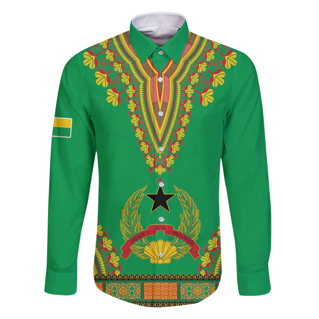 Personalised Guinea Bissau Family Matching Long Sleeve Bodycon Dress and Hawaiian Shirt Dashiki Pattern - Wonder Print Shop