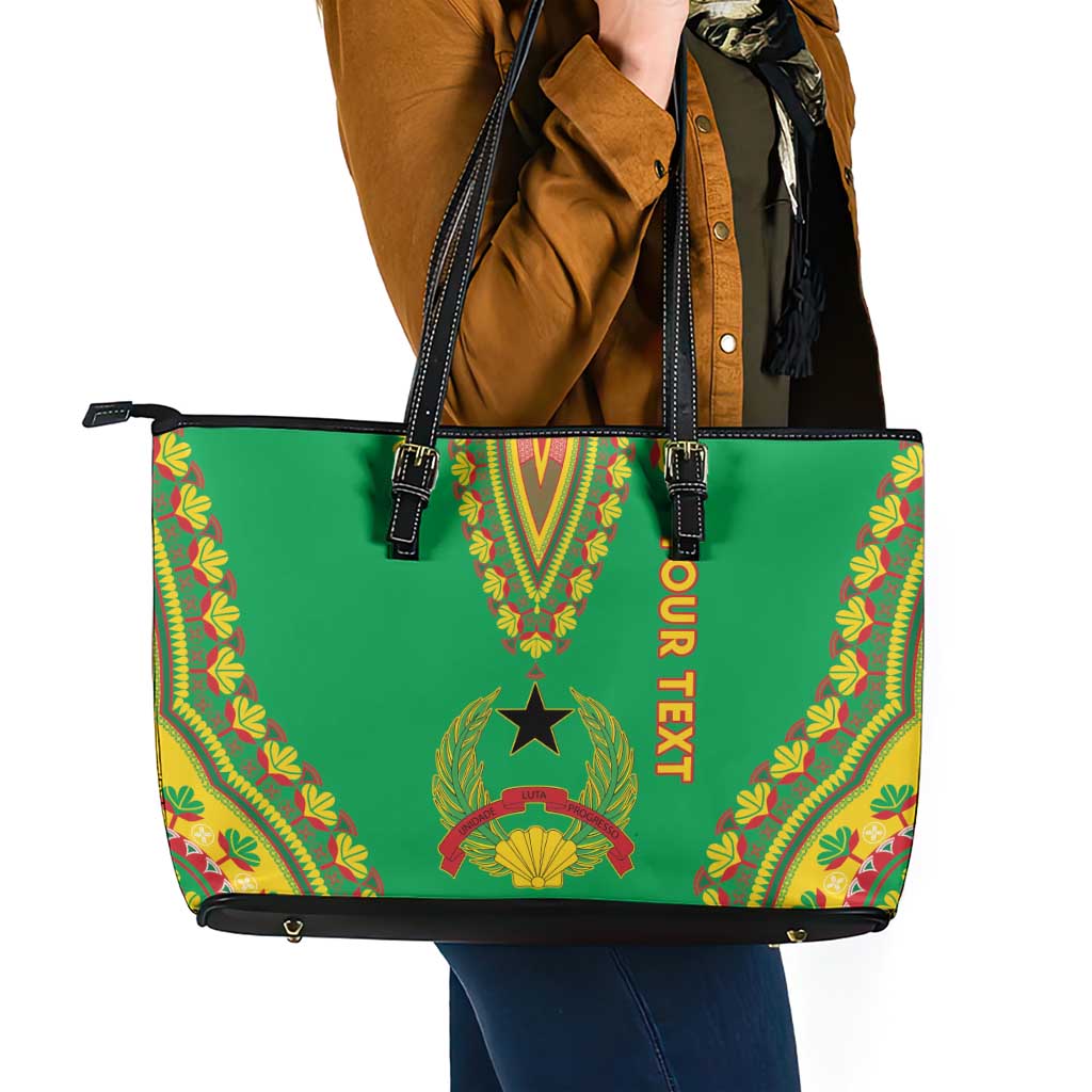 Personalised Guinea Bissau Leather Tote Bag Dashiki Pattern - Wonder Print Shop