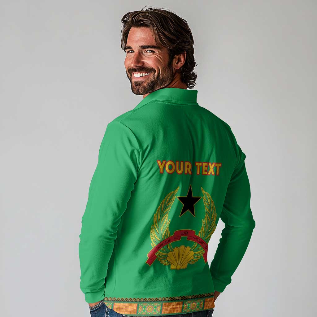 Personalised Guinea Bissau Long Sleeve Polo Shirt Dashiki Pattern - Wonder Print Shop