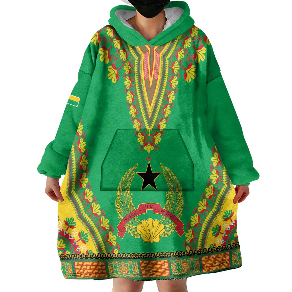 Personalised Guinea Bissau Wearable Blanket Hoodie Dashiki Pattern - Wonder Print Shop