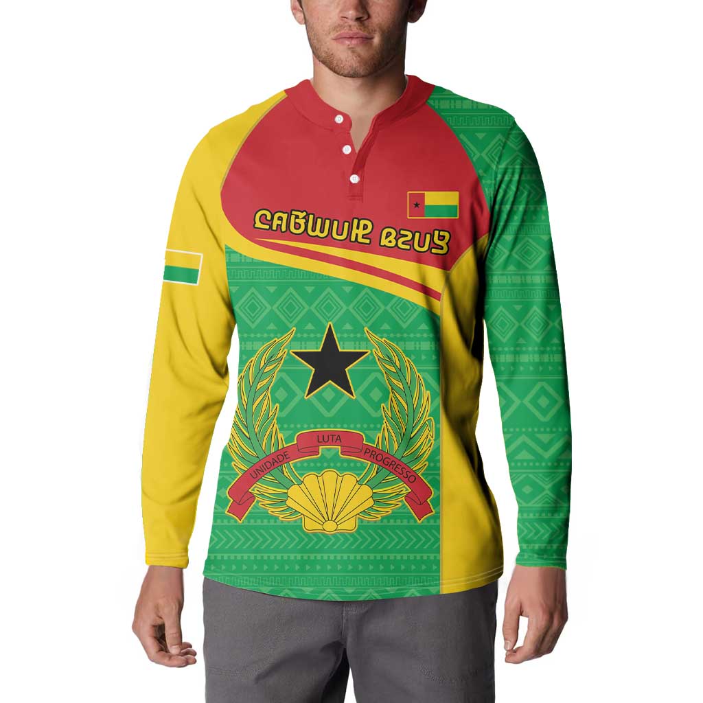 Personalised Guinea Bissau Button Sweatshirt Coat Of Arms - African Pattern - Wonder Print Shop