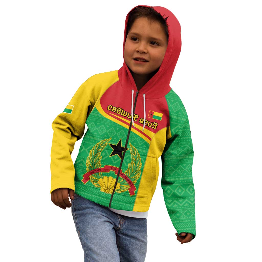 Personalised Guinea Bissau Kid Hoodie Coat Of Arms - African Pattern - Wonder Print Shop