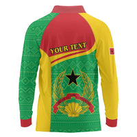 Personalised Guinea Bissau Long Sleeve Polo Shirt Coat Of Arms - African Pattern - Wonder Print Shop