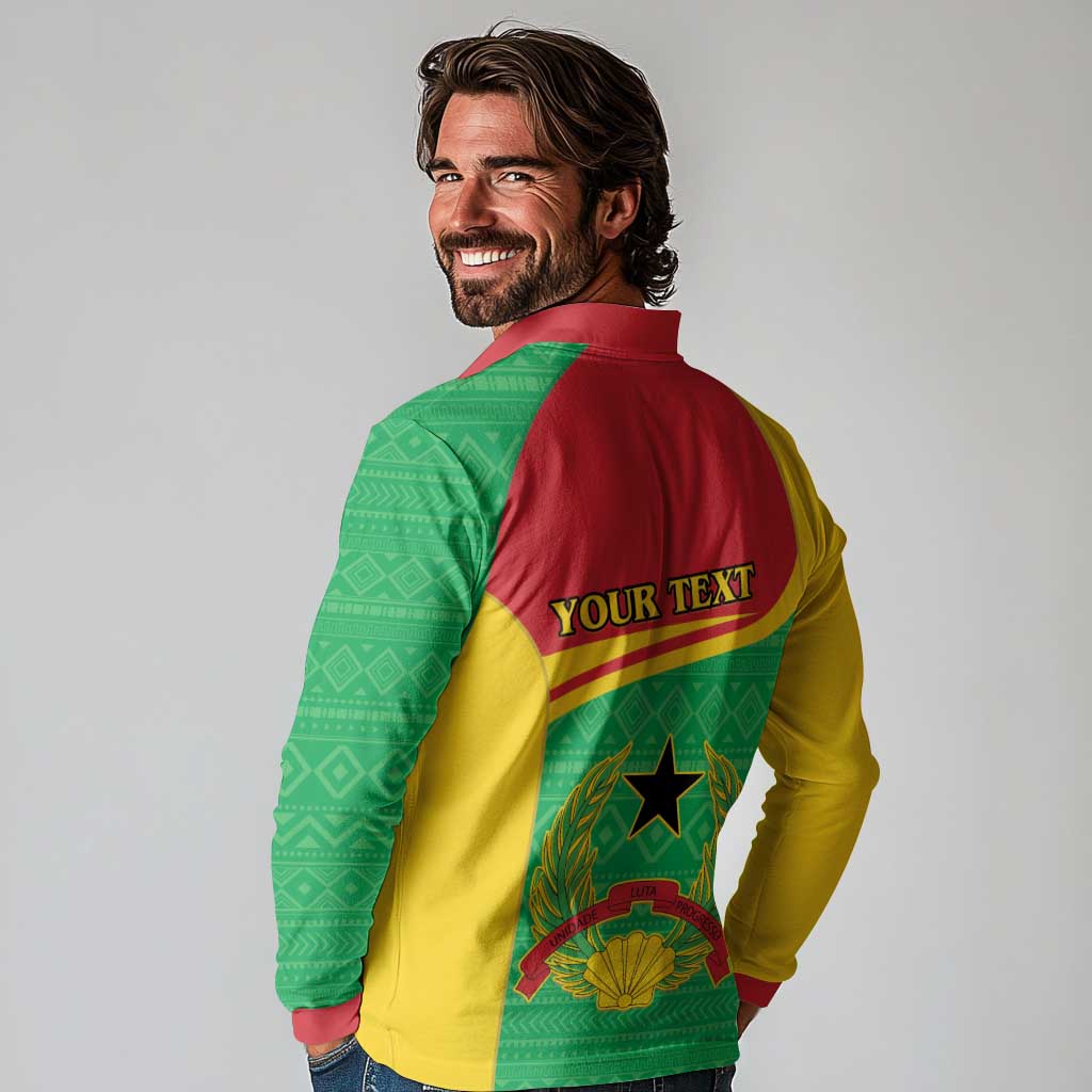 Personalised Guinea Bissau Long Sleeve Polo Shirt Coat Of Arms - African Pattern - Wonder Print Shop