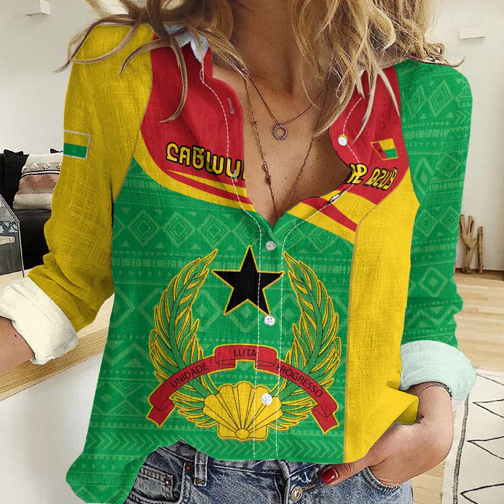 Personalised Guinea Bissau Women Casual Shirt Coat Of Arms - African Pattern - Wonder Print Shop