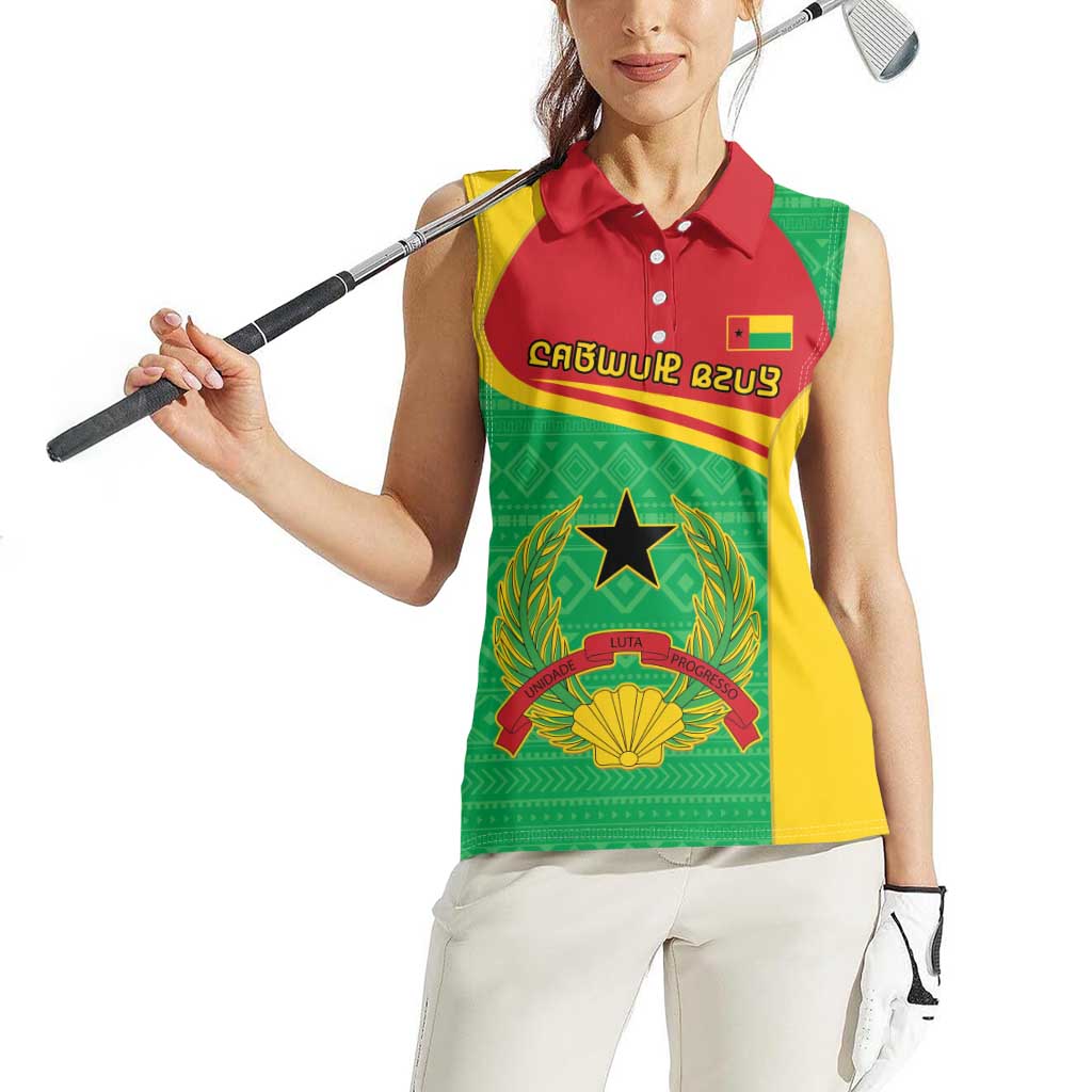 Personalised Guinea Bissau Women Sleeveless Polo Shirt Coat Of Arms - African Pattern - Wonder Print Shop