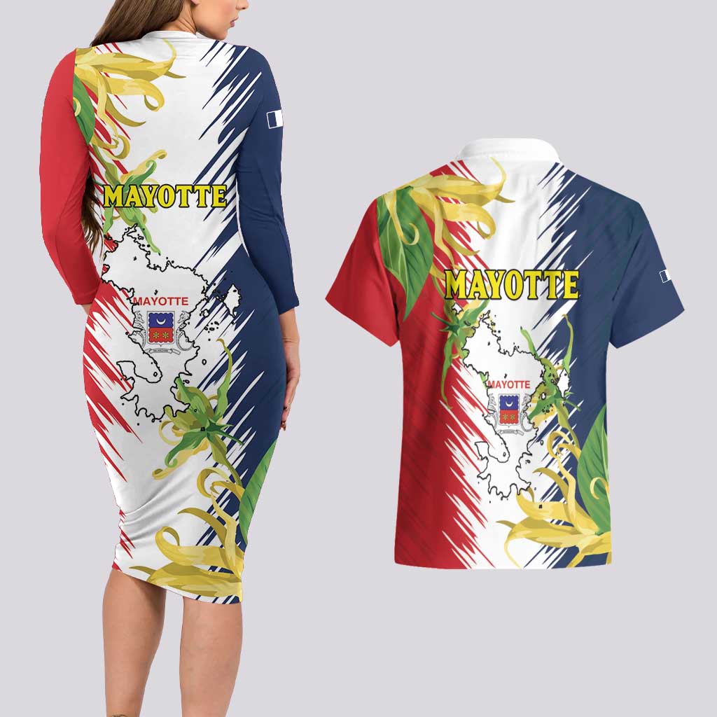 Ra Hachiri 976 Couples Matching Long Sleeve Bodycon Dress and Hawaiian Shirt Coat Of Arms With Ylang Ylang