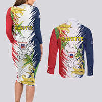 Ra Hachiri 976 Couples Matching Long Sleeve Bodycon Dress and Long Sleeve Button Shirt Coat Of Arms With Ylang Ylang