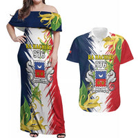 Ra Hachiri 976 Couples Matching Off Shoulder Maxi Dress and Hawaiian Shirt Coat Of Arms With Ylang Ylang