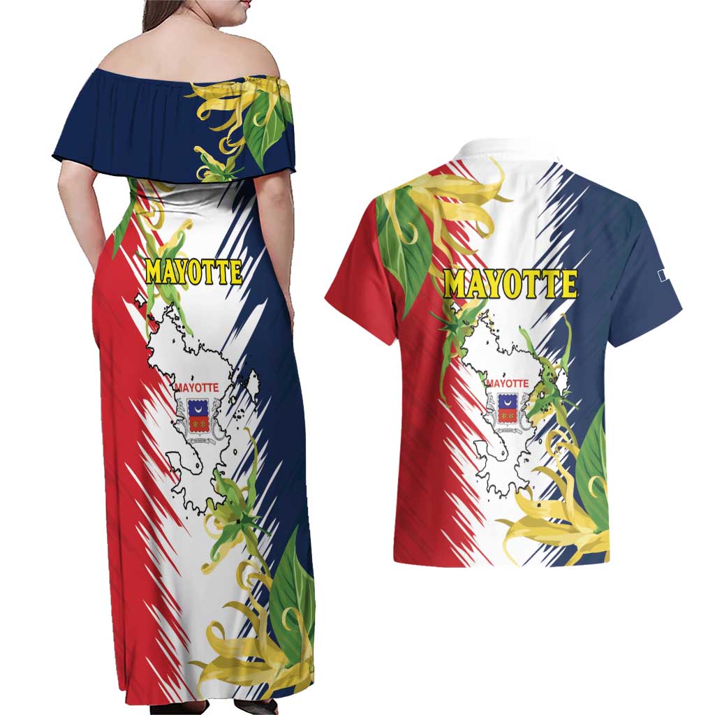 Ra Hachiri 976 Couples Matching Off Shoulder Maxi Dress and Hawaiian Shirt Coat Of Arms With Ylang Ylang