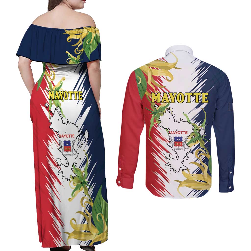 Ra Hachiri 976 Couples Matching Off Shoulder Maxi Dress and Long Sleeve Button Shirt Coat Of Arms With Ylang Ylang