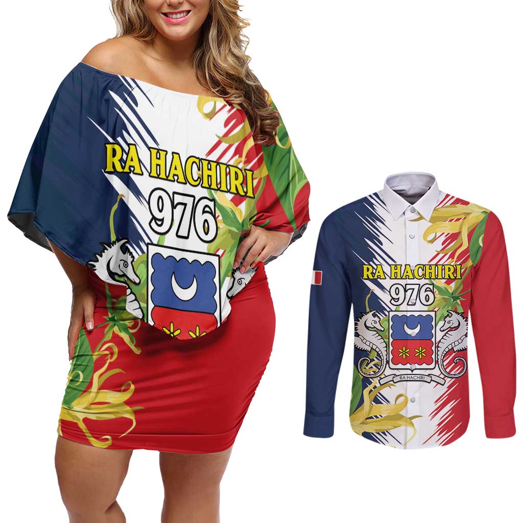 Ra Hachiri 976 Couples Matching Off Shoulder Short Dress and Long Sleeve Button Shirt Coat Of Arms With Ylang Ylang