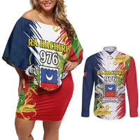 Ra Hachiri 976 Couples Matching Off Shoulder Short Dress and Long Sleeve Button Shirt Coat Of Arms With Ylang Ylang