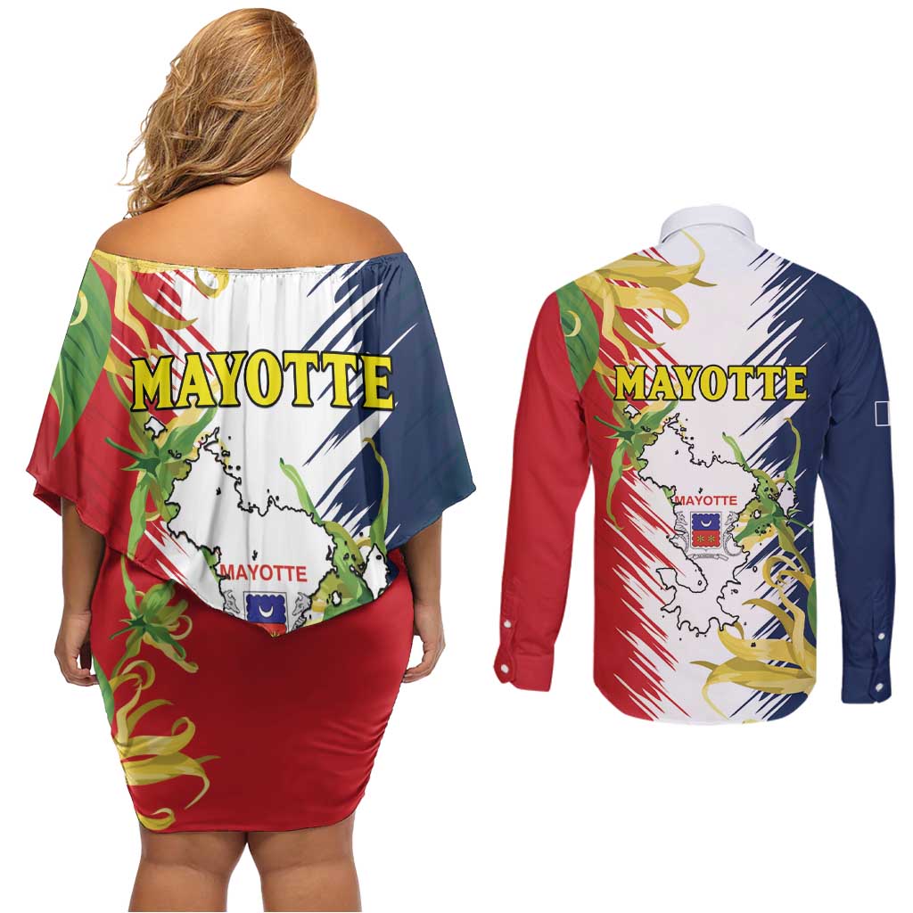 Ra Hachiri 976 Couples Matching Off Shoulder Short Dress and Long Sleeve Button Shirt Coat Of Arms With Ylang Ylang