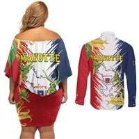 Ra Hachiri 976 Couples Matching Off Shoulder Short Dress and Long Sleeve Button Shirt Coat Of Arms With Ylang Ylang