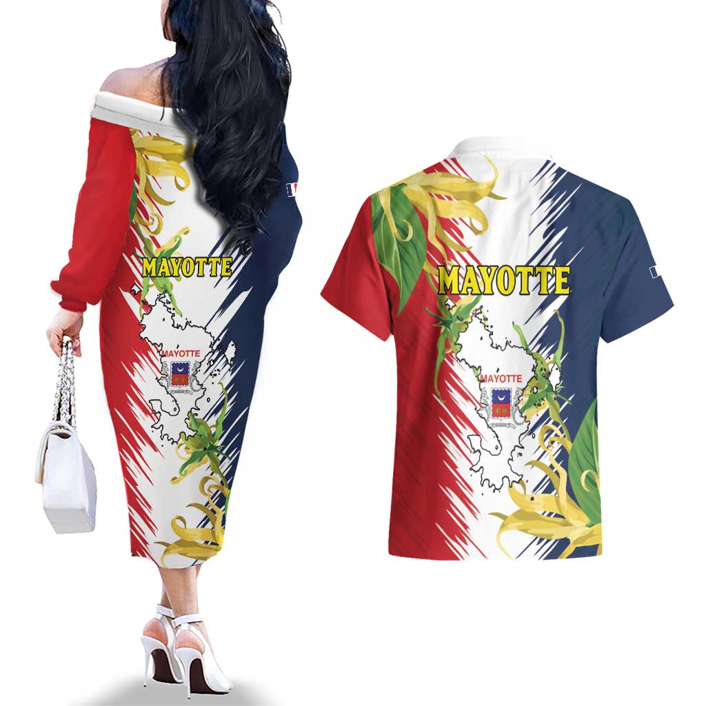 Ra Hachiri 976 Couples Matching Off The Shoulder Long Sleeve Dress and Hawaiian Shirt Coat Of Arms With Ylang Ylang
