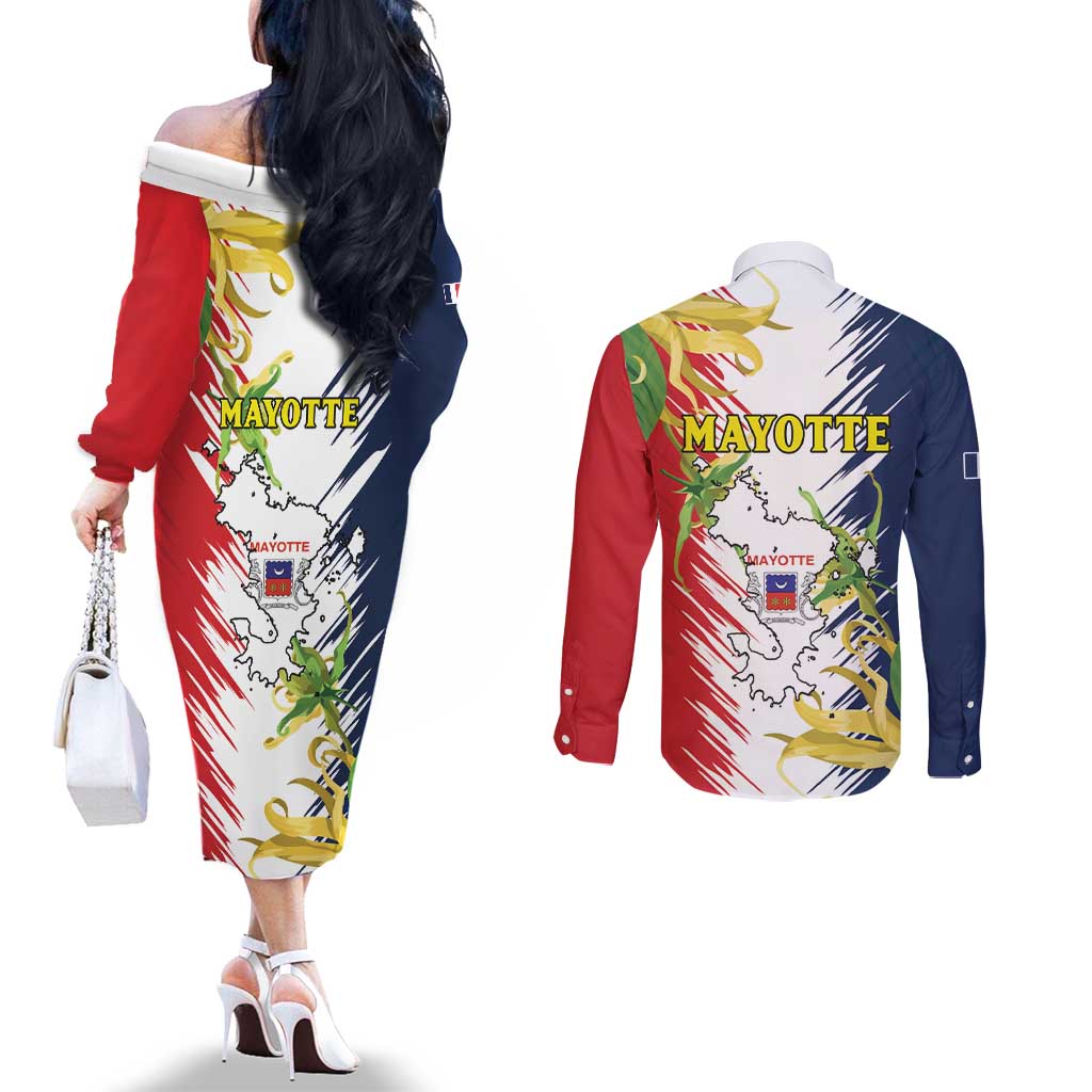 Ra Hachiri 976 Couples Matching Off The Shoulder Long Sleeve Dress and Long Sleeve Button Shirt Coat Of Arms With Ylang Ylang