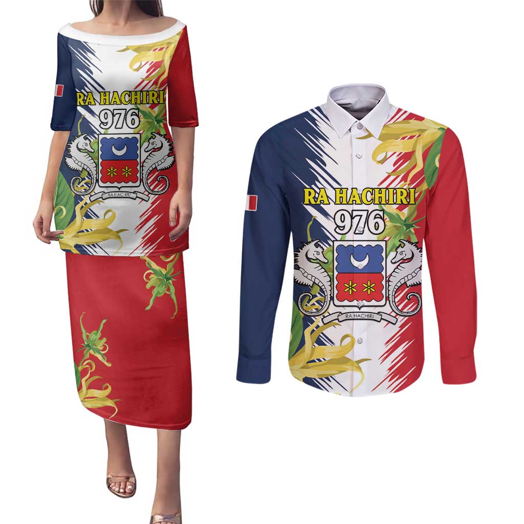 Ra Hachiri 976 Couples Matching Puletasi and Long Sleeve Button Shirt Coat Of Arms With Ylang Ylang