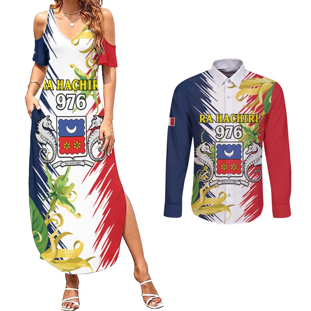 Ra Hachiri 976 Couples Matching Summer Maxi Dress and Long Sleeve Button Shirt Coat Of Arms With Ylang Ylang