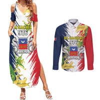 Ra Hachiri 976 Couples Matching Summer Maxi Dress and Long Sleeve Button Shirt Coat Of Arms With Ylang Ylang