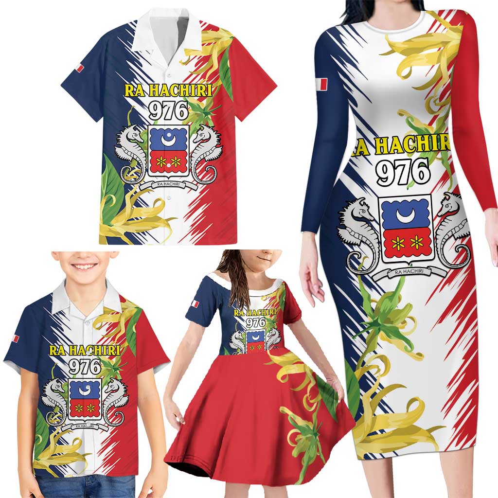 Ra Hachiri 976 Family Matching Long Sleeve Bodycon Dress and Hawaiian Shirt Coat Of Arms With Ylang Ylang