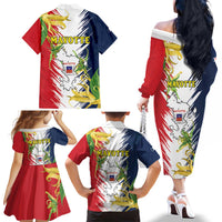 Ra Hachiri 976 Family Matching Off The Shoulder Long Sleeve Dress and Hawaiian Shirt Coat Of Arms With Ylang Ylang