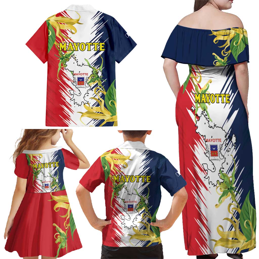 Ra Hachiri 976 Family Matching Off Shoulder Maxi Dress and Hawaiian Shirt Coat Of Arms With Ylang Ylang