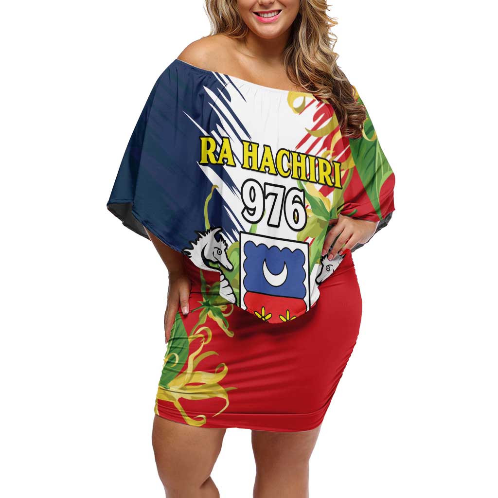 Ra Hachiri 976 Family Matching Off Shoulder Short Dress and Hawaiian Shirt Coat Of Arms With Ylang Ylang