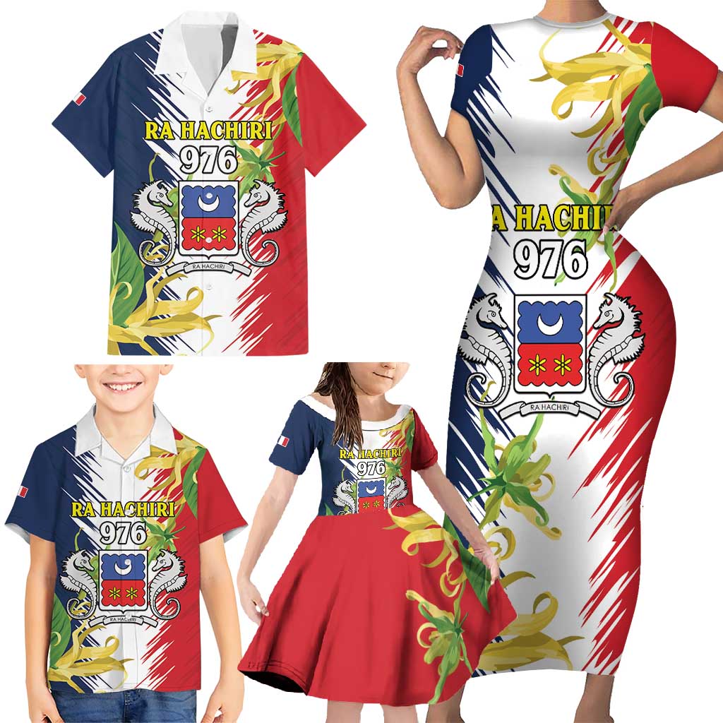 Ra Hachiri 976 Family Matching Short Sleeve Bodycon Dress and Hawaiian Shirt Coat Of Arms With Ylang Ylang
