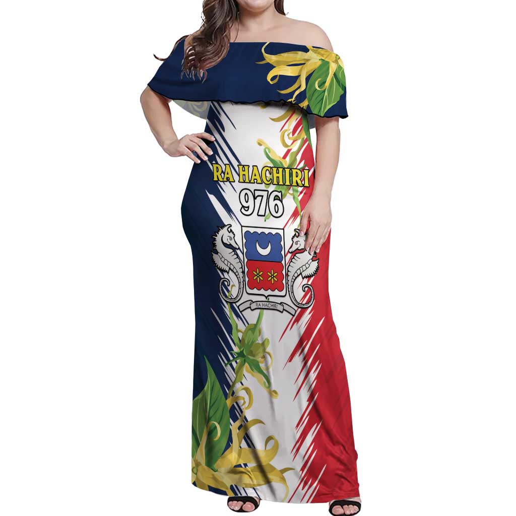 Ra Hachiri 976 Off Shoulder Maxi Dress Coat Of Arms With Ylang Ylang