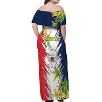 Ra Hachiri 976 Off Shoulder Maxi Dress Coat Of Arms With Ylang Ylang