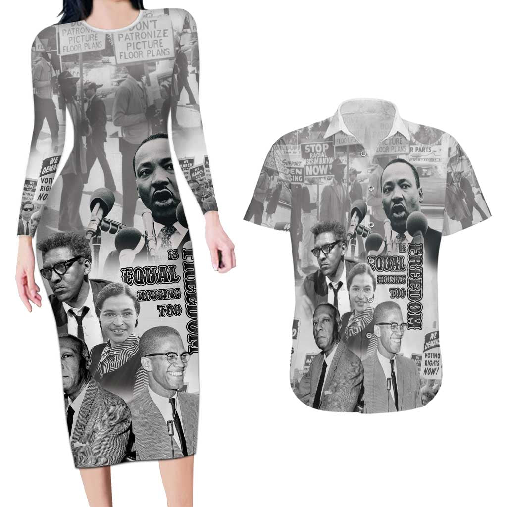 Civil Rights Leaders Couples Matching Long Sleeve Bodycon Dress and Hawaiian Shirt Freedom Is Equal Housing Too