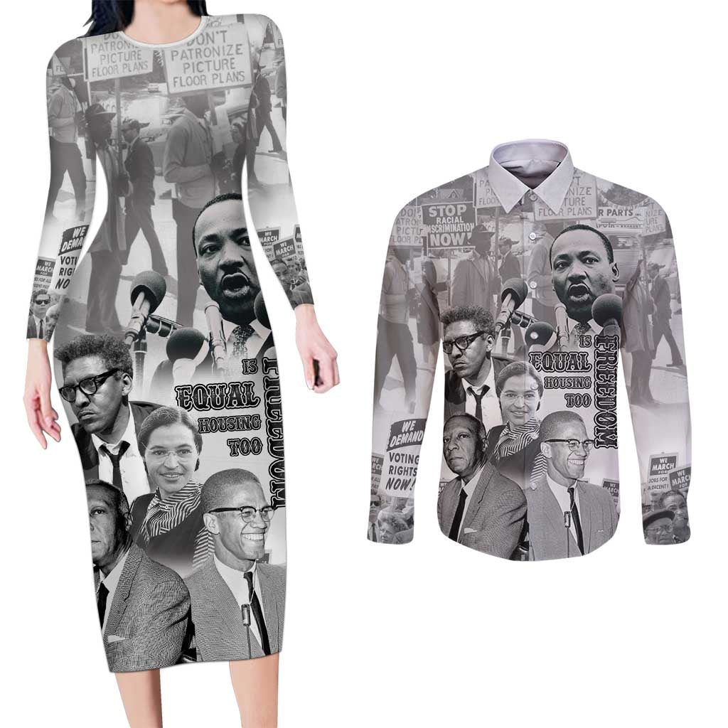 Civil Rights Leaders Couples Matching Long Sleeve Bodycon Dress and Long Sleeve Button Shirt Freedom Is Equal Housing Too